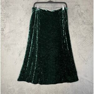 Vintage 90s Whimsigoth Crushed Velvet Green Midi Skirt Large Witchy Gothic